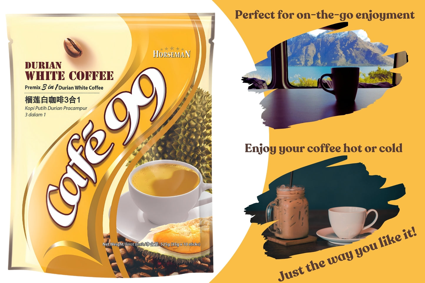 Café 99 3-in-1 Instant Durian White Coffee | Unique Durian Coffee Blend from Malaysia