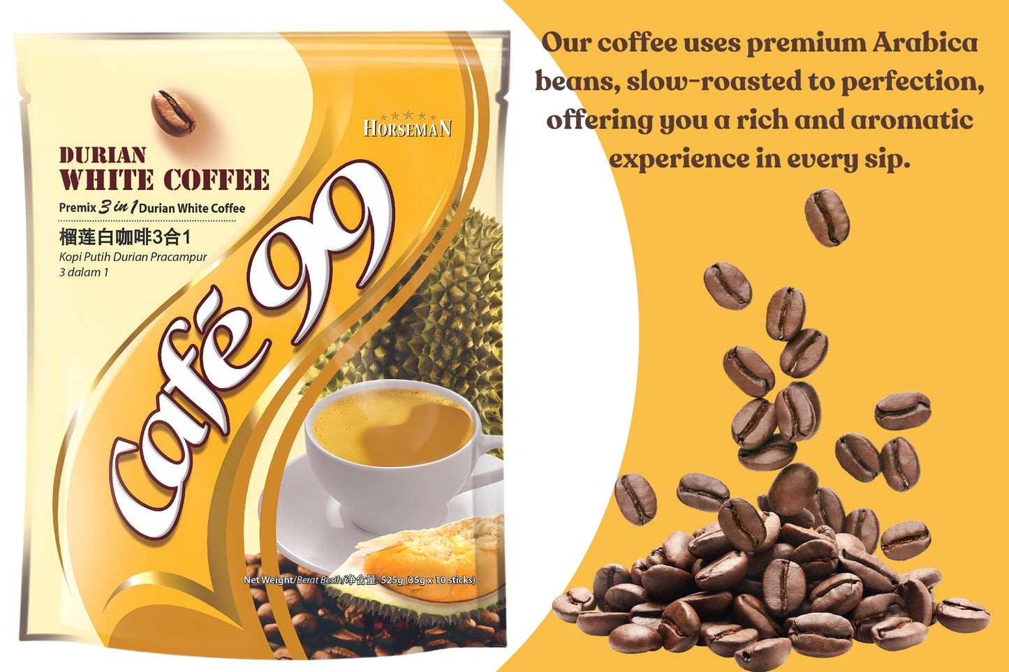 Café 99 3-in-1 Instant Durian White Coffee | Unique Durian Coffee Blend from Malaysia