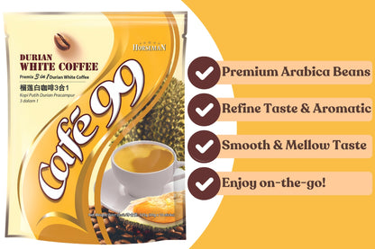 Café 99 3-in-1 Instant Durian White Coffee | Unique Durian Coffee Blend from Malaysia
